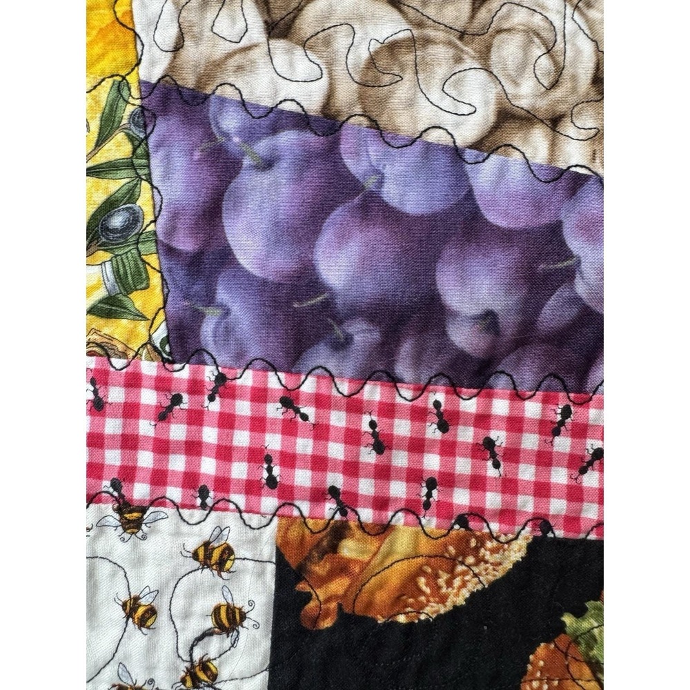 VTG Y2K Handmade N‎ Carolina Quilt 50x50 Lap Blanket Bright Colors Food Theme - Picture 6 of 9